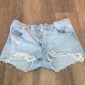 Levi's Blue Jean Shorts Distressed Frayed Hem